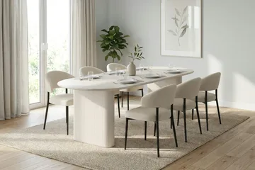 Noira Matgrupp förlängningsbart 220-320 cm Vitlaserad med 8 Sawako Matstolar - Vitlaserad - Products - Möbler - Bord & matgrupp - Matgrupp