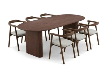 Noira Matgrupp rektangulärt 220 cm Valnöt med 6 Jolie Matstolar - Products - Möbler - Bord & matgrupp - Matgrupp