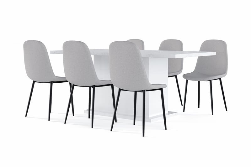 Ratliff Matbord 180 cm Förlängningsbart med illäggsskiva +  6 st Nibe stol grå med svarta ben - Vit/Grå - Products - Möbler - Bord & matgrupp - Matgrupp