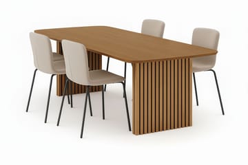 Richeto Matbord 240 cm med 4 Katy Matstolar - Naturlig finish / Greige Bouclé / Metallben Svart - Products - Möbler - Bord & matgrupp - Matgrupp