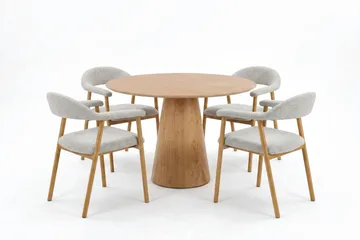 Siena Matgrupp runt 110 cm Ek med 4 Ronja Matstolar - Sand/Ek - Products - Möbler - Bord & matgrupp - Matgrupp