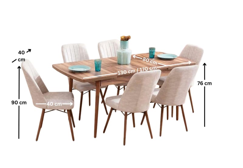 Teral Matgrupp Förlängningsbar 130-170 cm med 6 Stolar - Products - Möbler - Bord & matgrupp - Matgrupp