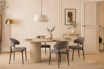 Uppveda Ovalt Matbord 180x90 cm med 4 Sawako Greige Stolar - Travertin/Greige - Products - Möbler - Bord & matgrupp - Matgrupp