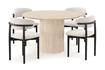 Uppveda Runt Matbord 120cm Travetin utseende med 4 st Jaiveer Matstolar - Beige - Products - Möbler - Bord & matgrupp - Matgrupp