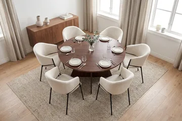 Vera Matgrupp runt 130 cm Valnöt med 6 Filip Matstolar - Valnöt - Products - Möbler - Bord & matgrupp - Matgrupp