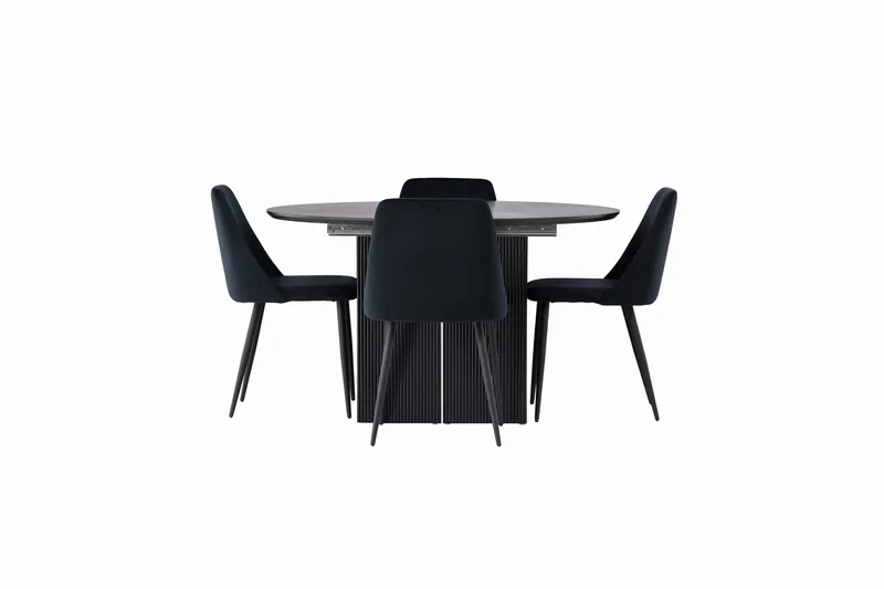 Matilda Matgrupp 130 cm Rund med 4 Night Stolar - Svart - Products - Möbler - Bord & matgrupp - Matgrupp