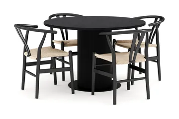 Noira Matgrupp 120 cm Massiv Ek Rund med 4 Dastoori Matstol - 2220067-4,2206128-1 - Svart - Products - Möbler - Bord & matgrupp - Matgrupp