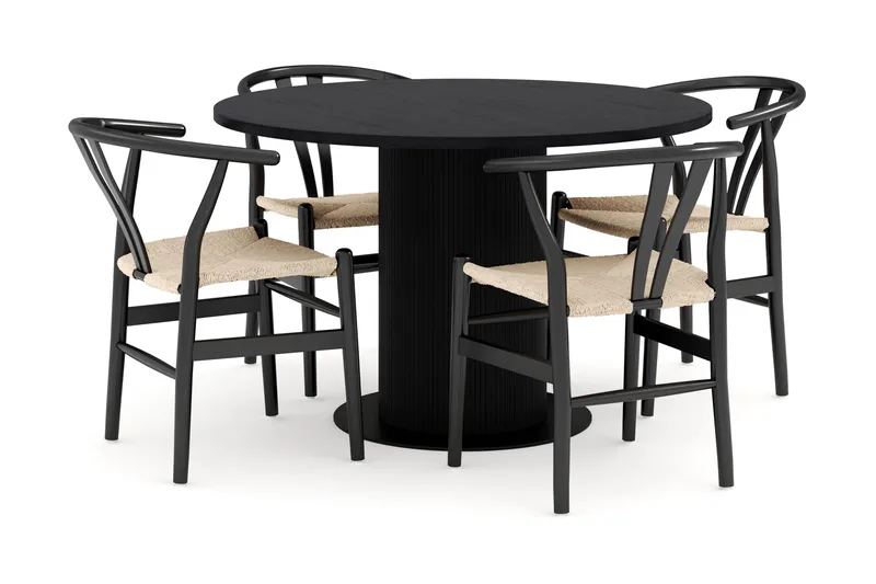 Noira Matgrupp 120 cm Massiv Ek Rund med 4 Dastoori Matstol - 2220067-4,2206128-1 - Svart - Products - Möbler - Bord & matgrupp - Matgrupp