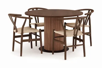 Noira Matgrupp 120 cm Massiv Valnöt Rund med 4 Dastoori Matstol - 2220070-4,2098428-1 - Brun / Beige / Valnöt - Products - Möbler - Bord & matgrupp - Matgrupp