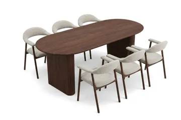 Noira Matgrupp 180 cm rektangulärt i Valnöt med 6 Ronja Matstolar - Sand/Valnöt - Products - Möbler - Bord & matgrupp - Matgrupp