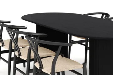Noira Matgrupp 220 cm Massiv Ek med 6 Dastoori Matstolar - Svart - Products - Möbler - Bord & matgrupp - Matgrupp