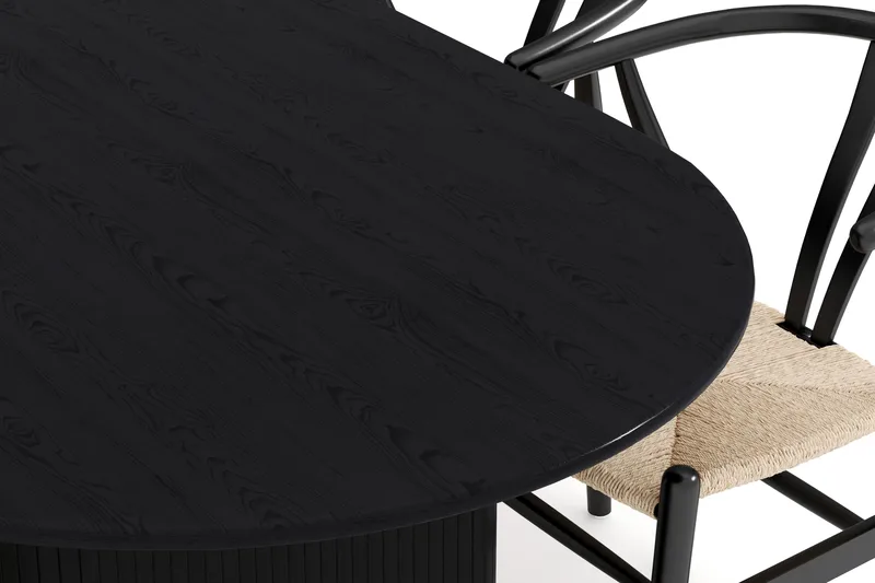 Noira Matgrupp 220 cm Massiv Ek med 6 Dastoori Matstolar - Svart - Products - Möbler - Bord & matgrupp - Matgrupp