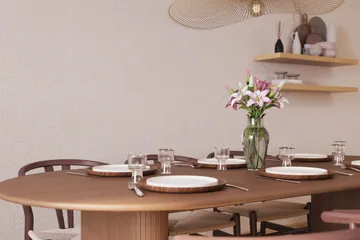 Noira Matgrupp 220 cm Massiv Valnöt med 6 Dastoori Matstolar - Ribbad / Natur / Mörkbrun / Brunt Trä - Products - Möbler - Bord & matgrupp - Matgrupp