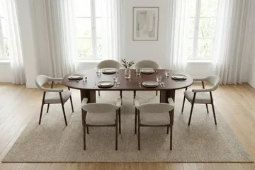 Noira Matgrupp 220 cm rektangulärt i Valnöt med 6 Ronja Matstolar - Sand/Valnöt - Products - Möbler - Bord & matgrupp - Matgrupp
