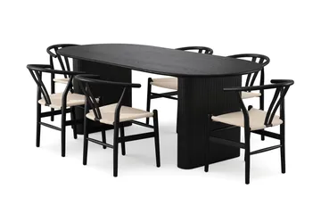 Noira Matgrupp förlängningsbart 160-220 cm Svart med 6 Dastoori Matstolar - Svart - Products - Möbler - Bord & matgrupp - Matgrupp