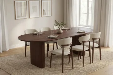 Noira Matgrupp förlängningsbart 160-220 cm Valnöt med 6 Molly Matstolar - Valnöt - Products - Möbler - Bord & matgrupp - Matgrupp