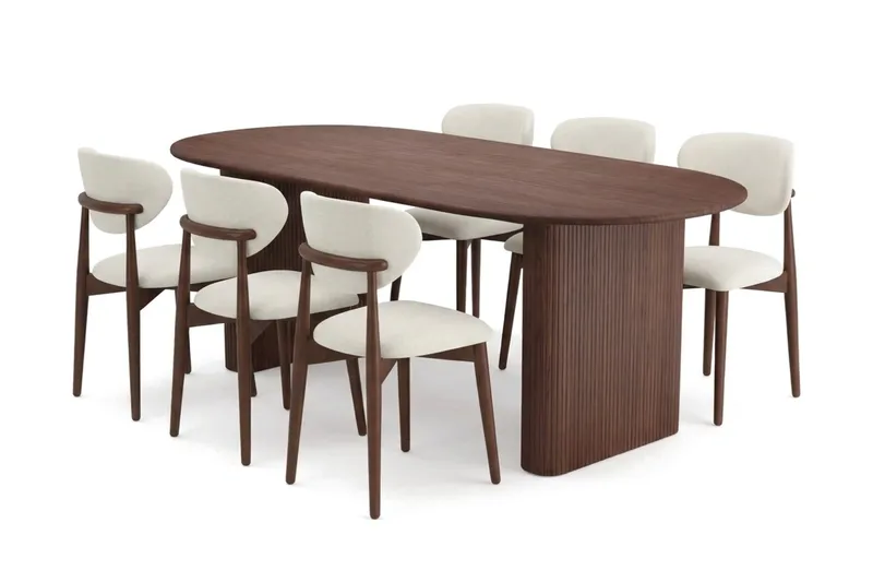 Noira Matgrupp förlängningsbart 160-220 cm Valnöt med 6 Molly Matstolar - Valnöt - Products - Möbler - Bord & matgrupp - Matgrupp