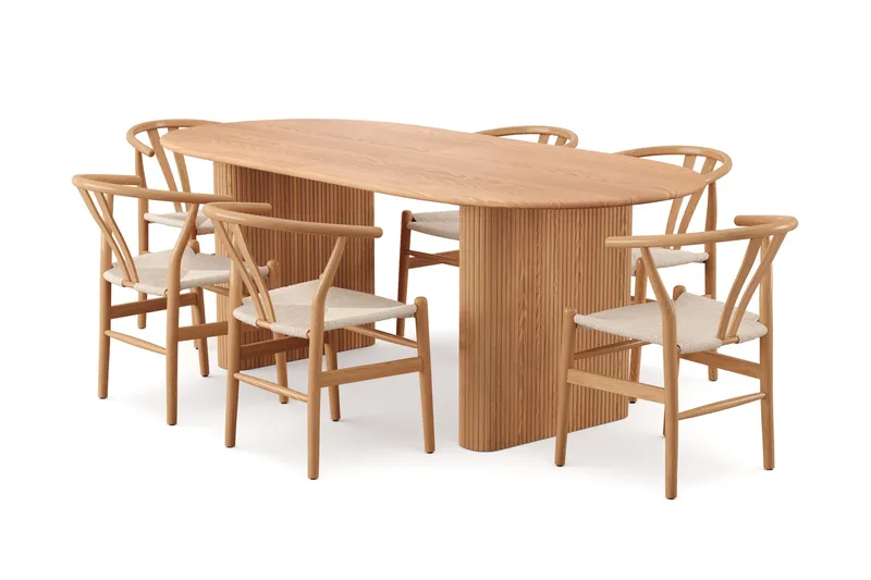 Noira Matgrupp förlängningsbart 220-320 cm Ek med 8 Dastoori Matstolar - Ek - Products - Möbler - Bord & matgrupp - Matgrupp