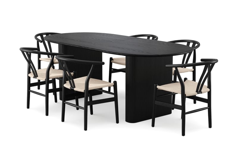 Noira Matgrupp förlängningsbart 220-320 cm Svart med 6 Dastoori Matstolar - Svart - Products - Möbler - Bord & matgrupp - Matgrupp