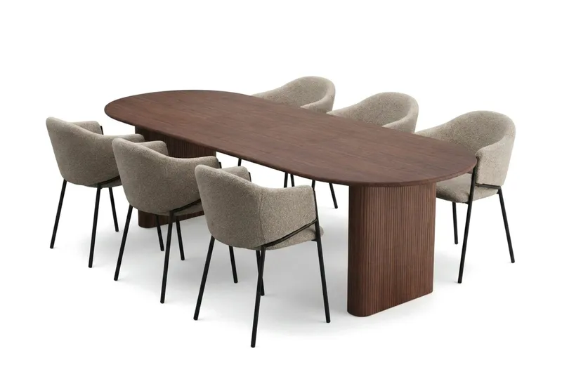 Noira Matgrupp förlängningsbart 220-320 cm Valnöt med 6 Filip Matstolar - Valnöt - Products - Möbler - Bord & matgrupp - Matgrupp