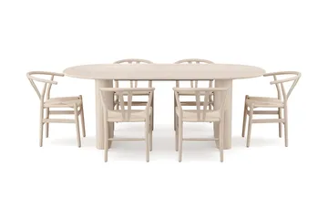 Noira Matgrupp förlängningsbart 220-320 cm Vitlaserad med 6 Dastoori Matstolar - Vitlaserad - Products - Möbler - Bord & matgrupp - Matgrupp