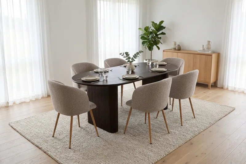 Noira Matgrupp rektangulärt 220 cm med 6 Greya Matstolar - Rökt ek - Products - Möbler - Bord & matgrupp - Matgrupp