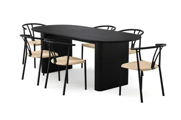 Noira Matgrupp rektangulärt 220 cm Svart med 6 Elysia Matstolar - Svartlaserad ek - Products - Möbler - Bord & matgrupp - Matgrupp