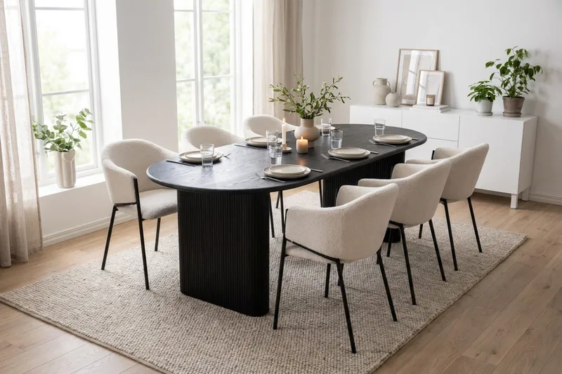 Noira Matgrupp rektangulärt 220 cm Svart med 6 Filip Matstolar - Svartlaserad ek - Products - Möbler - Bord & matgrupp - Matgrupp