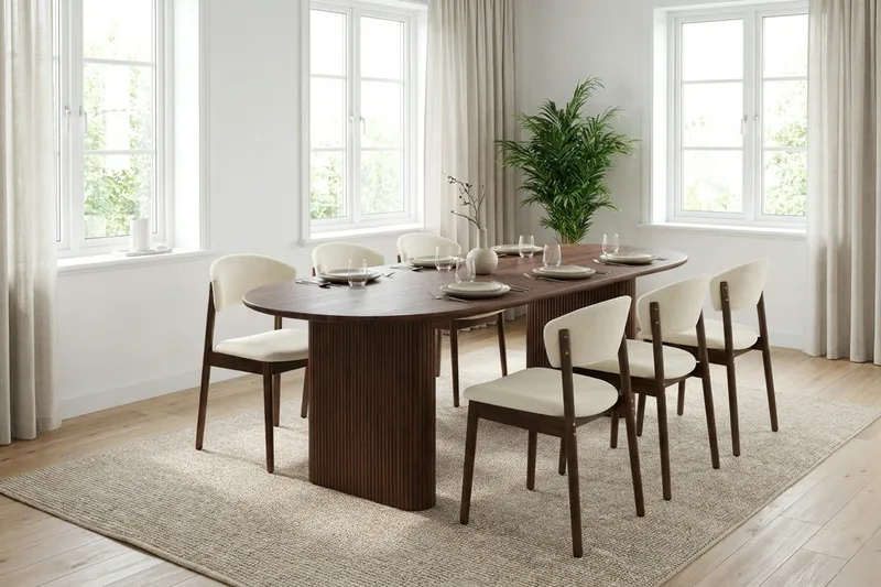 Noira Matgrupp rektangulärt 220 cm Valnöt med 6 Nala Matstolar - Valnöt - Products - Möbler - Bord & matgrupp - Matgrupp