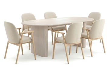 Noira Matgrupp rektangulärt 220 cm Vitlaserad med 8 Reciclar Matstolar - Vitlaserad - Products - Möbler - Bord & matgrupp - Matgrupp