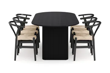 Noira Oval matgrupp 220 cm i trä med 6 stolar - svart - Products - Möbler - Bord & matgrupp - Matgrupp
