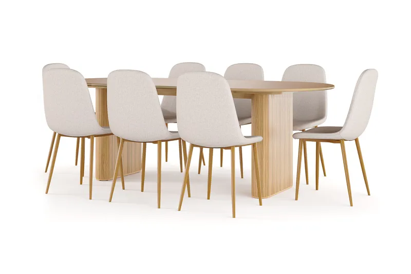Noira Ovalt Matbord 220 cm EK +  8 st Nibe stol beige med ek ben - Natur/Beige - Products - Möbler - Bord & matgrupp - Matgrupp