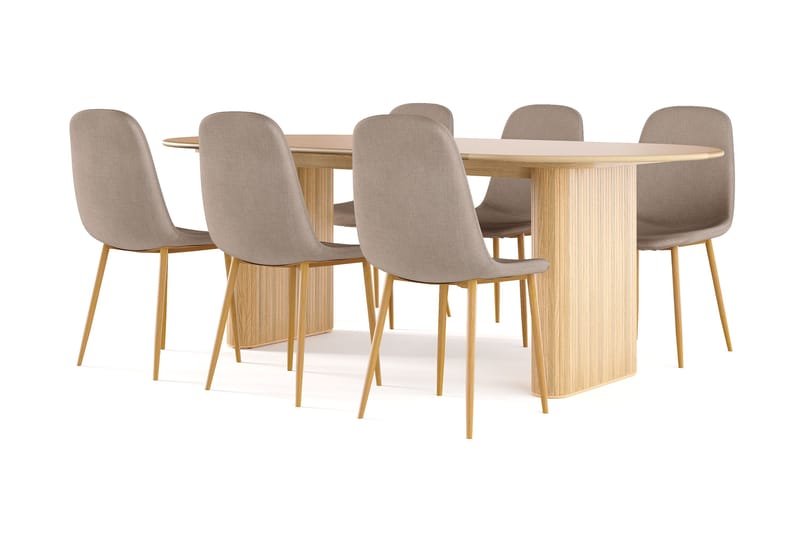 Noira Ovalt Matbord 220 cm EK +  6 st Nibe stol brun med ek ben - Natur/Brun - Products - Möbler - Bord & matgrupp - Matgrupp