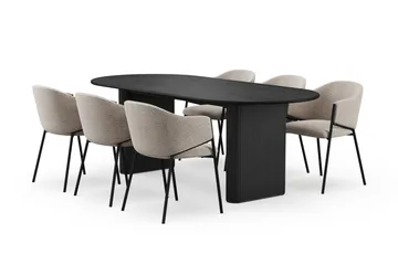 Noira Ovalt Matbord 220 cm med 6 Filip Matstolar - Svart / Taupe Bouclé - Products - Möbler - Bord & matgrupp - Matgrupp