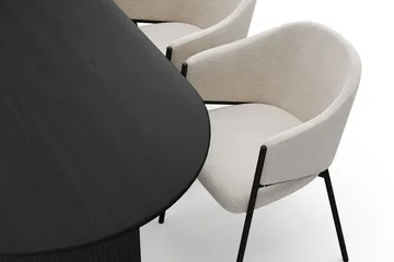 Noira Ovalt Matbord 220 cm med 6 Filip Matstolar - Svart / Vit Bouclé - Products - Möbler - Bord & matgrupp - Matgrupp