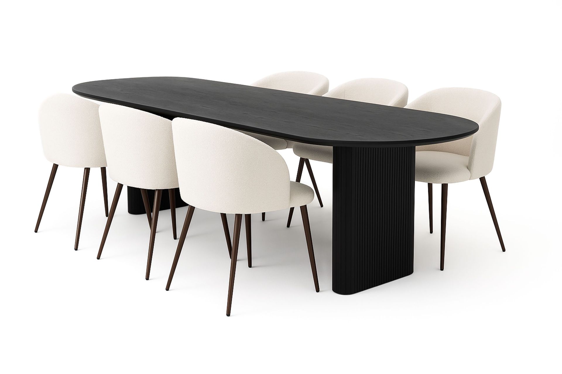 Noira Ovalt Matbord 220 cm med 6 Greya Matstolar med armstöd