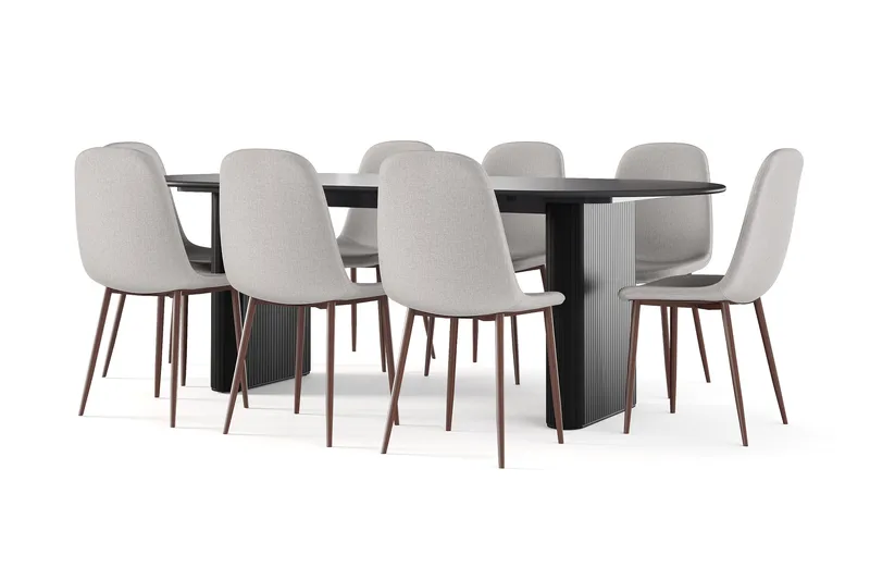 Noira Ovalt Matbord 220 cm Svart +  8 st Nibe stol beige med valnöt ben - Svart/Beige - Products - Möbler - Bord & matgrupp - Matgrupp