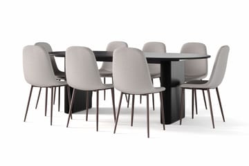Noira Ovalt Matbord 220 cm Svart +  8 st Nibe stol grå med valnöt ben - Svart/Grå - Products - Möbler - Bord & matgrupp - Matgrupp