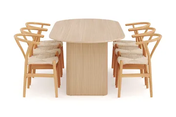 Noira Ovalt Matgrupp 220 cm med 6 Dastoori Matstol - 2220068-6,2098439-1 - Natur - Products - Möbler - Bord & matgrupp - Matgrupp