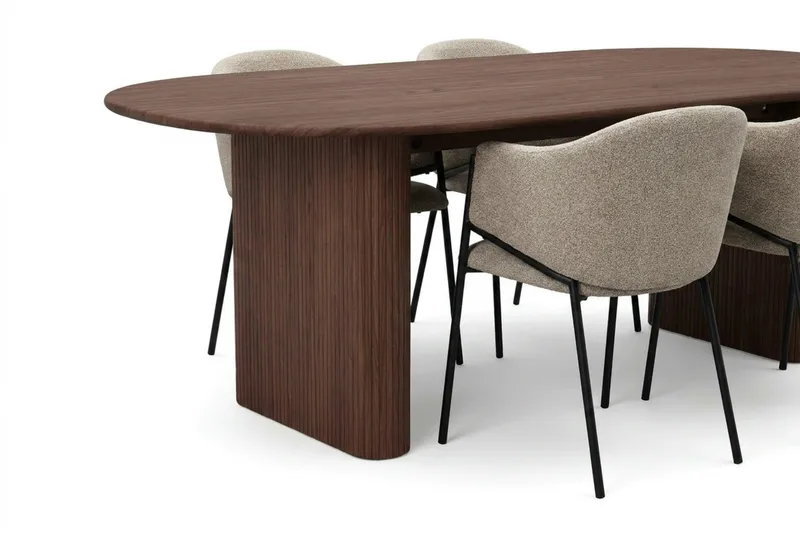 Noira Rektangulär Matgrupp 220 cm – Matbord med 6 Filip Matstolar i Trä med Valnötsutseende - Brun - Products - Möbler - Bord & matgrupp - Matgrupp