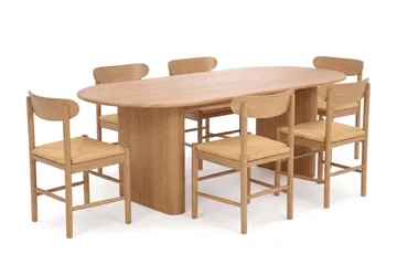 Noira Rektangulär Matgrupp 220 cm – Matbord med 6 Malte Matstolar i Trä med Ekutseende - Natur - Products - Möbler - Bord & matgrupp - Matgrupp