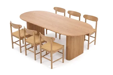 Noira Rektangulär Matgrupp 220 cm – Matbord med 6 Malte Matstolar i Trä med Ekutseende - Natur - Products - Möbler - Bord & matgrupp - Matgrupp