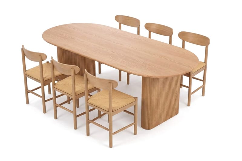 Noira Rektangulär Matgrupp 220 cm – Matbord med 6 Malte Matstolar i Trä med Ekutseende - Natur - Products - Möbler - Bord & matgrupp - Matgrupp