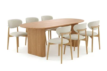 Noira Rektangulär Matgrupp 220 cm – Matbord med 6 Molly Matstolar i Trä med Ekutseende - Natur - Products - Möbler - Bord & matgrupp - Matgrupp