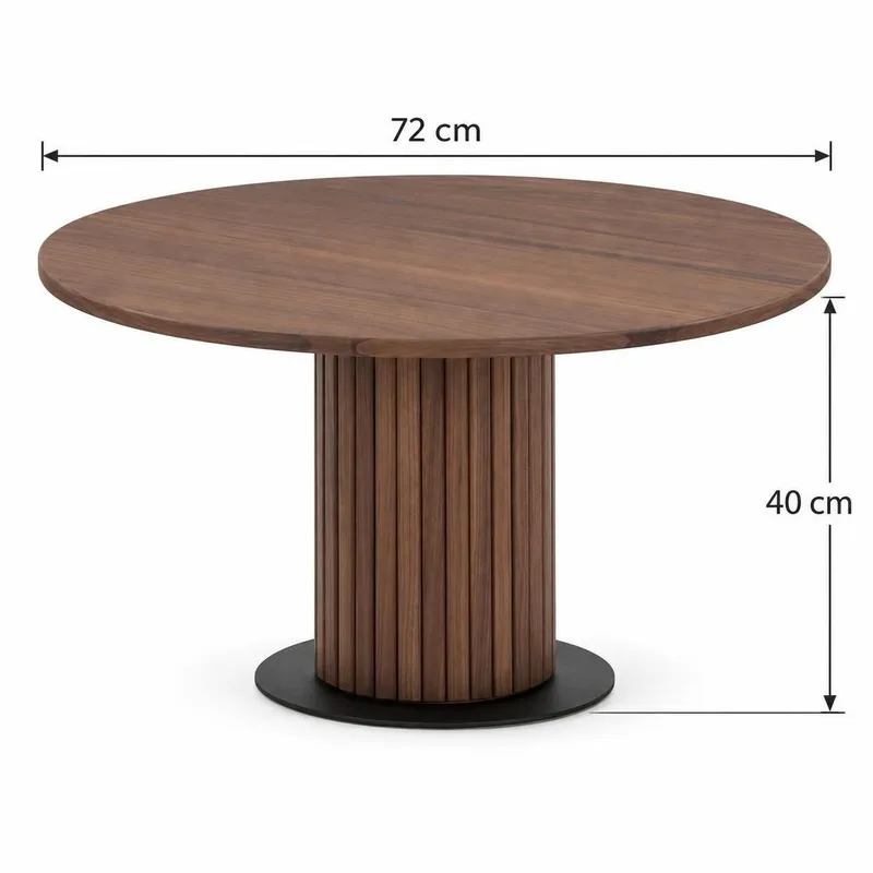 Noira Runt Soffbord 72 cm i Trä med Valnötsutseende och Ribbad Pelarfot - Brun - Products - Möbler - Bord & matgrupp - Soffbord