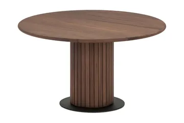 Noira Runt Soffbord 72 cm i Trä med Valnötsutseende och Ribbad Pelarfot - Brun - Products - Möbler - Bord & matgrupp - Soffbord