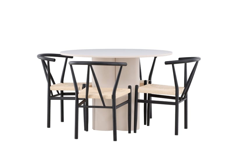 Olivia Matgrupp 110 cm Rund med 4 Alfons stolar - Beige/Svart - Products - Möbler - Bord & matgrupp - Matgrupp