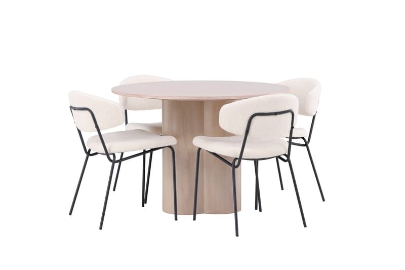 Olivia Matgrupp 110 cm Rund med 4 Chico Stolar - Whitewash - Products - Möbler - Bord & matgrupp - Matgrupp