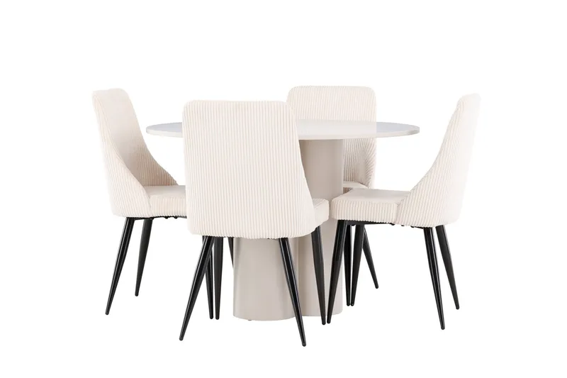 Olivia Matgrupp 110 cm Rund med 4 Leone stolar - Beige/Beige - Products - Möbler - Bord & matgrupp - Matgrupp