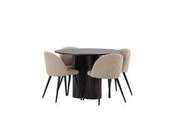 Olivia Matgrupp 110 cm Rund med 4 Velvet stolar - Beige - Products - Möbler - Bord & matgrupp - Matgrupp